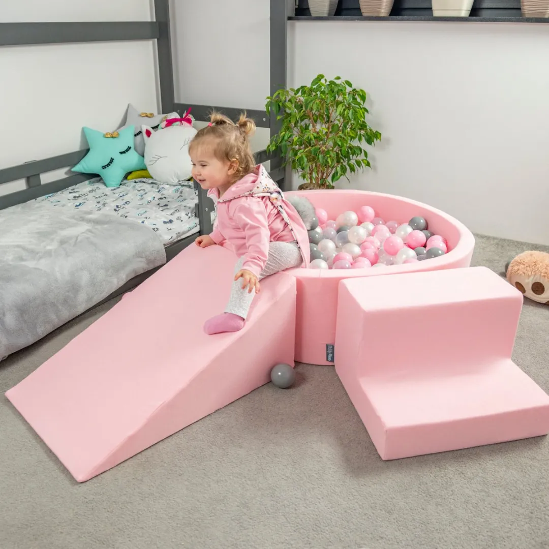 KiddyMoon Binnenbad 90x30cm - 200 Ballen ∅7cm - Lichtroze/Wit/Grijs/Geel