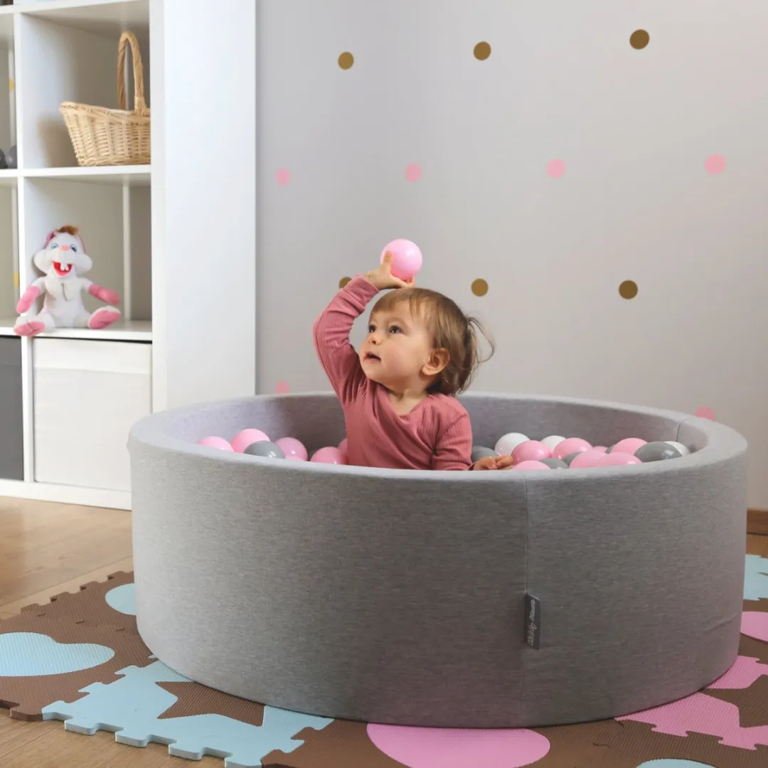 KiddyMoon Ballenbad 90x30cm - 200 Ballen ∅7cm - Donkergrijs/Wit/Grijs/Roz