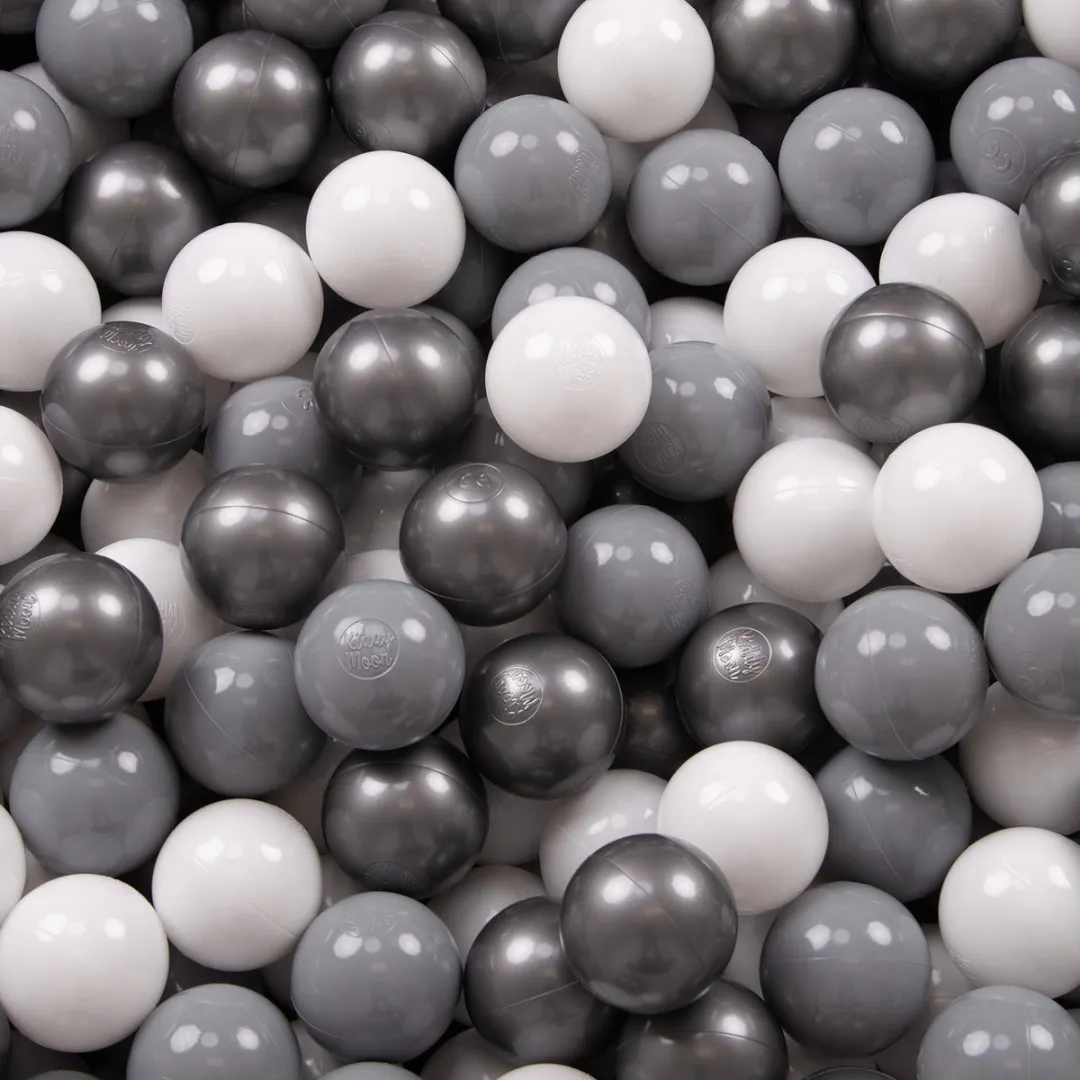 KiddyMoon Ballenbad 90x30cm - 200 Ballen ∅7cm - Donkergrijs/Wit/Grijs/Zilver