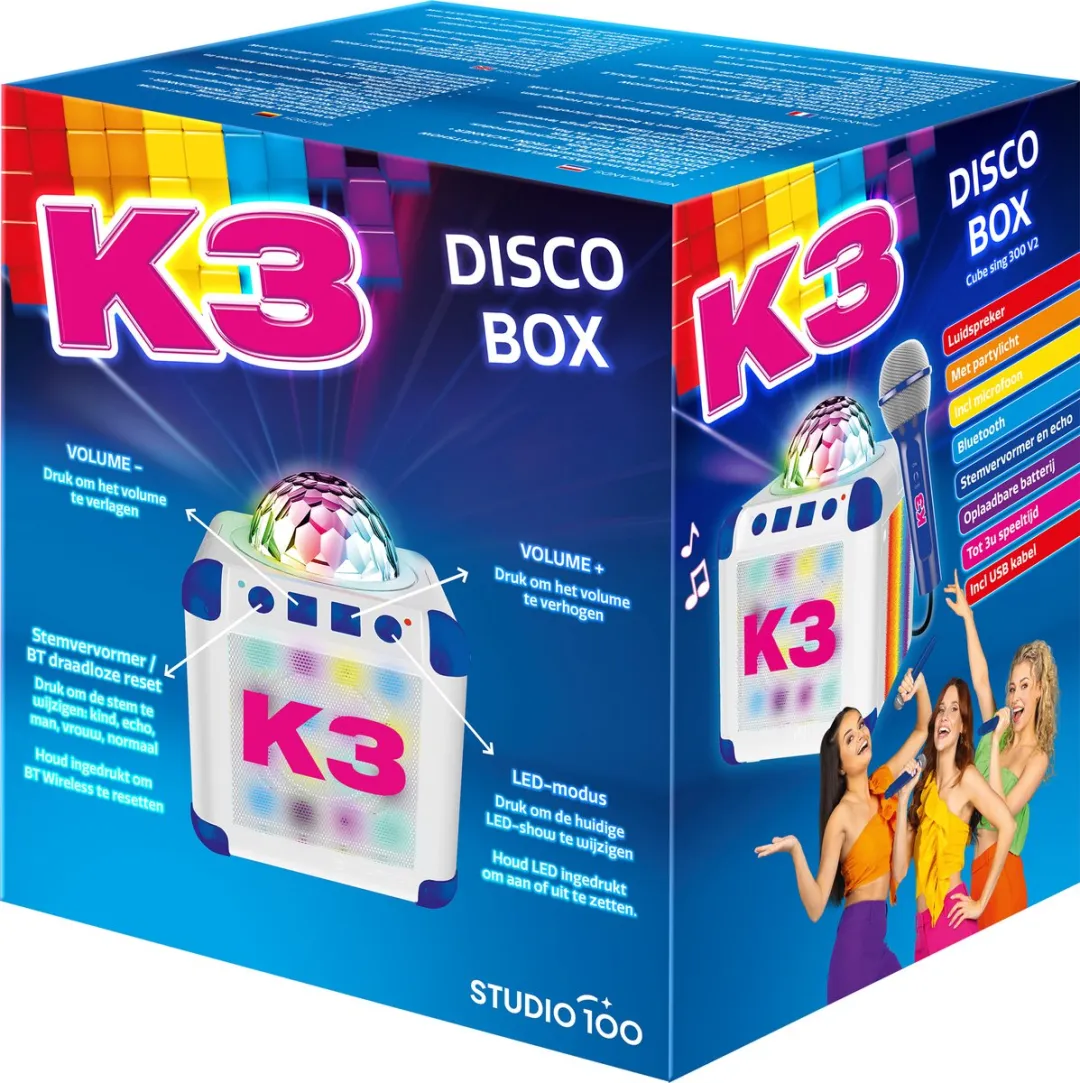 K3 Disco Box - 1 Microfoon - Wit/Blauw/Multicolor
