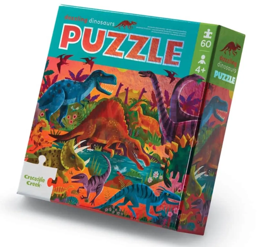 Crocodile Creek Dazzling Dinosaurs Foliepuzzel 60 Stuks - CC79052