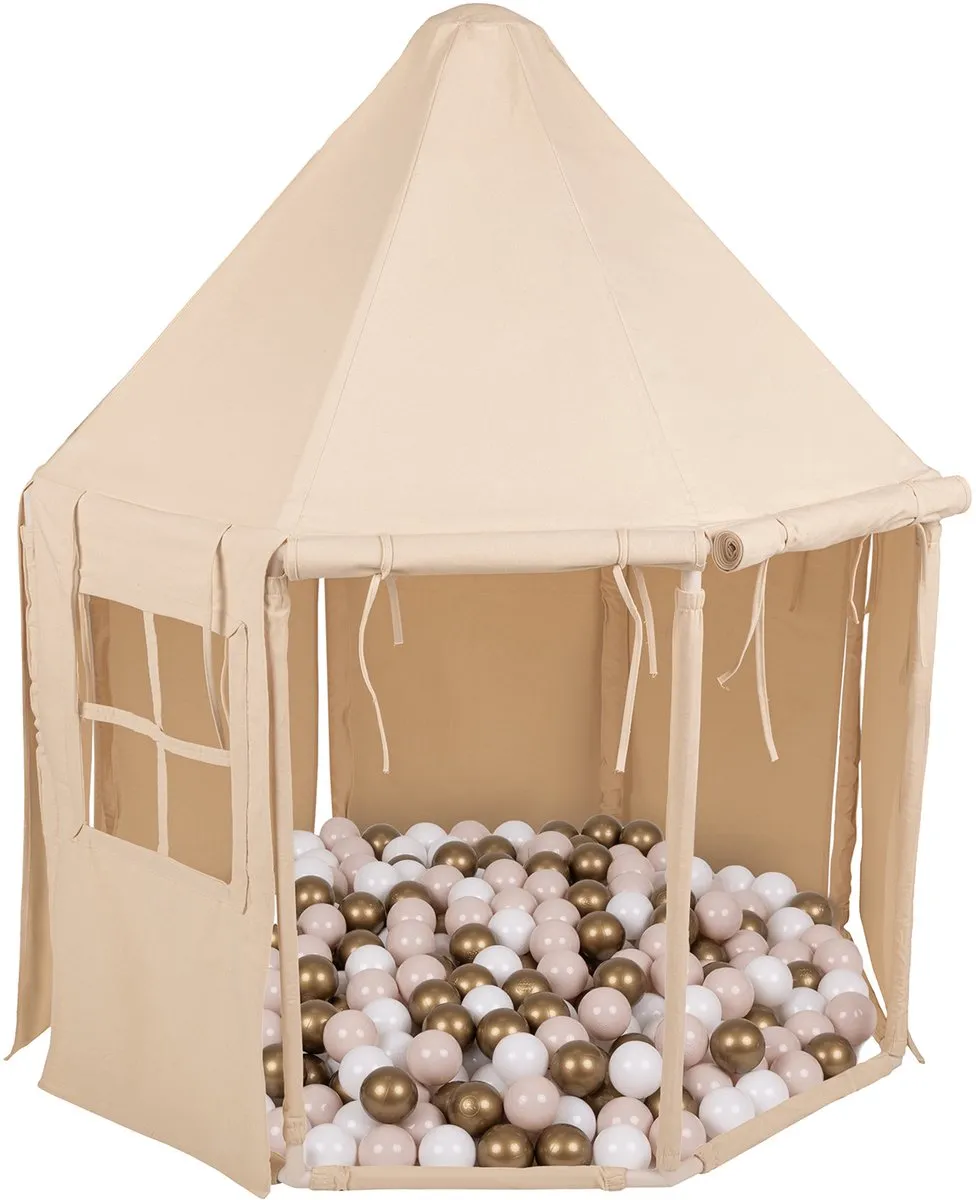 KiddyMoon Speeltent 400 Ballen - Pastel Beige/Wit/Goud