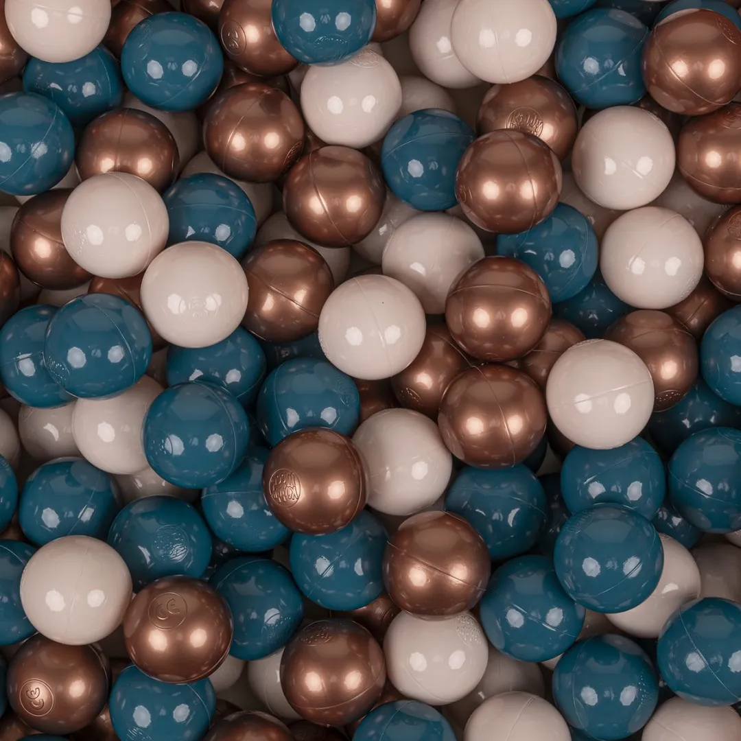 KiddyMoon Ballenbakballen Ø7cm - 50 Stuks - Donker turkoois/Pastelbeige/Koperrood