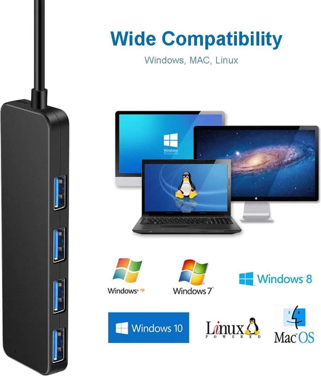 NÖRDIC USB-HUB5 USB Hub 4 Poorten - USB 3.0 5Gbps - Zwart