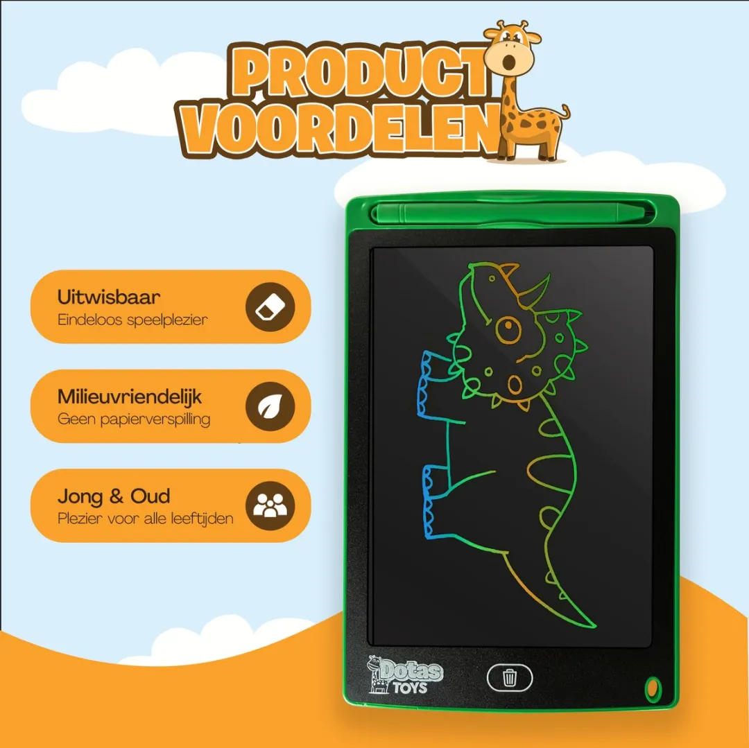DotasToys® Tekentablet - LCD Tablet met Kleurenscherm voor Kinderen - Kindertablet - Tekenbord & Schrijfbord met Scherm Speelgoed - Keer op keer Tekenen & Schrijven