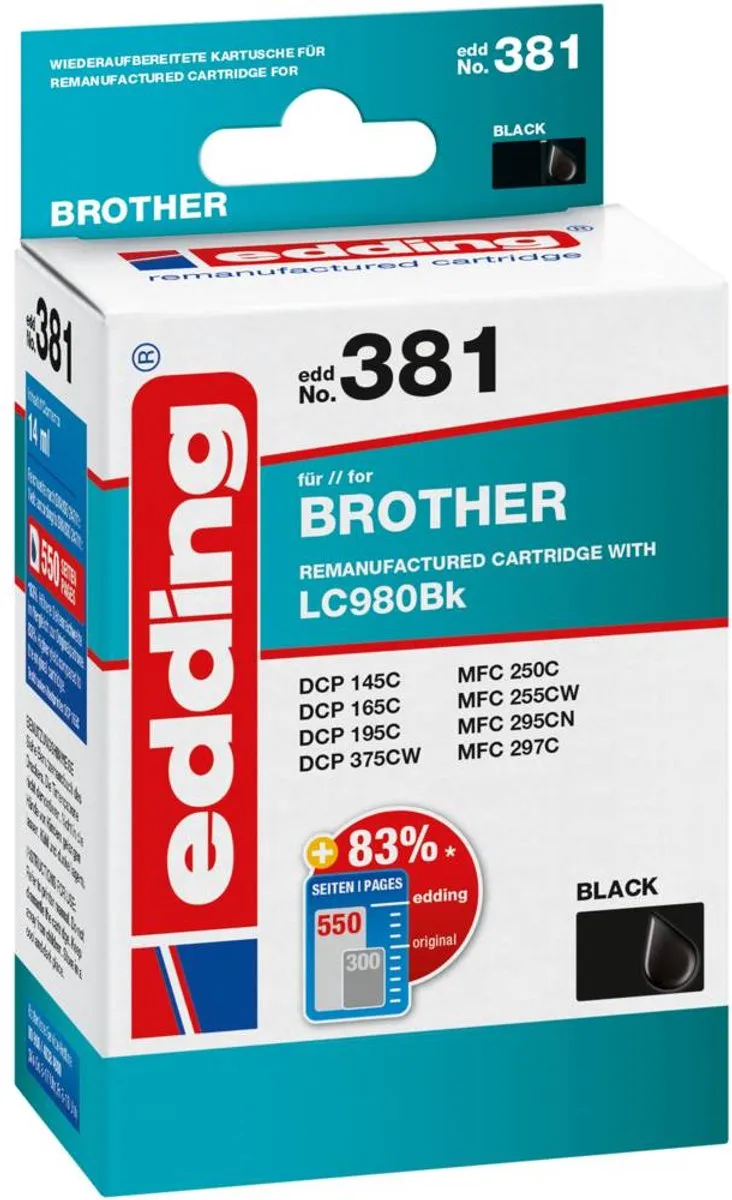 edding 18-381 Inktcartridge - Zwart - o.a. Brother