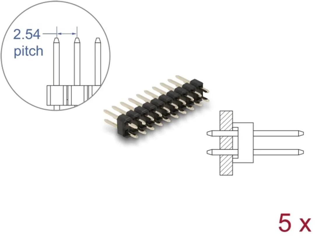 Delock Pinheader 10-pin 2.54mm 2-rij 5 Stuks