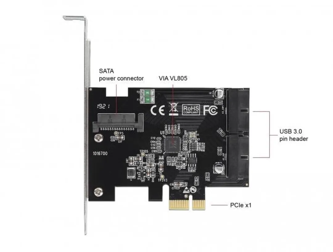Delock 90387 PCIe USB 3.0 Adapter - 2x Intern Pin Header - Zwart