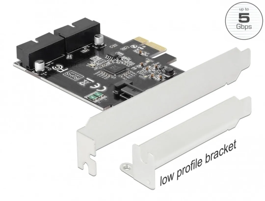 Delock 90387 PCIe USB 3.0 Adapter - 2x Intern Pin Header - Zwart