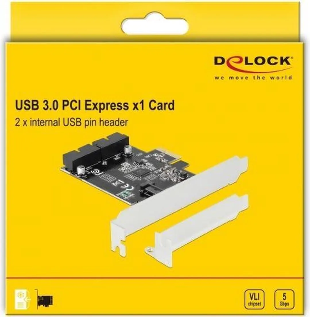 Delock 90387 PCIe USB 3.0 Adapter - 2x Intern Pin Header - Zwart