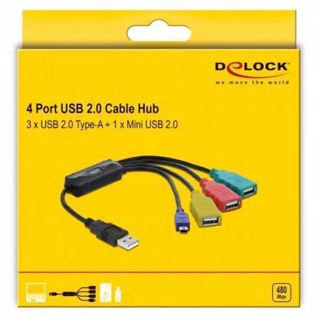Delock USB 2.0 HUB 4 Poorten - Zwart