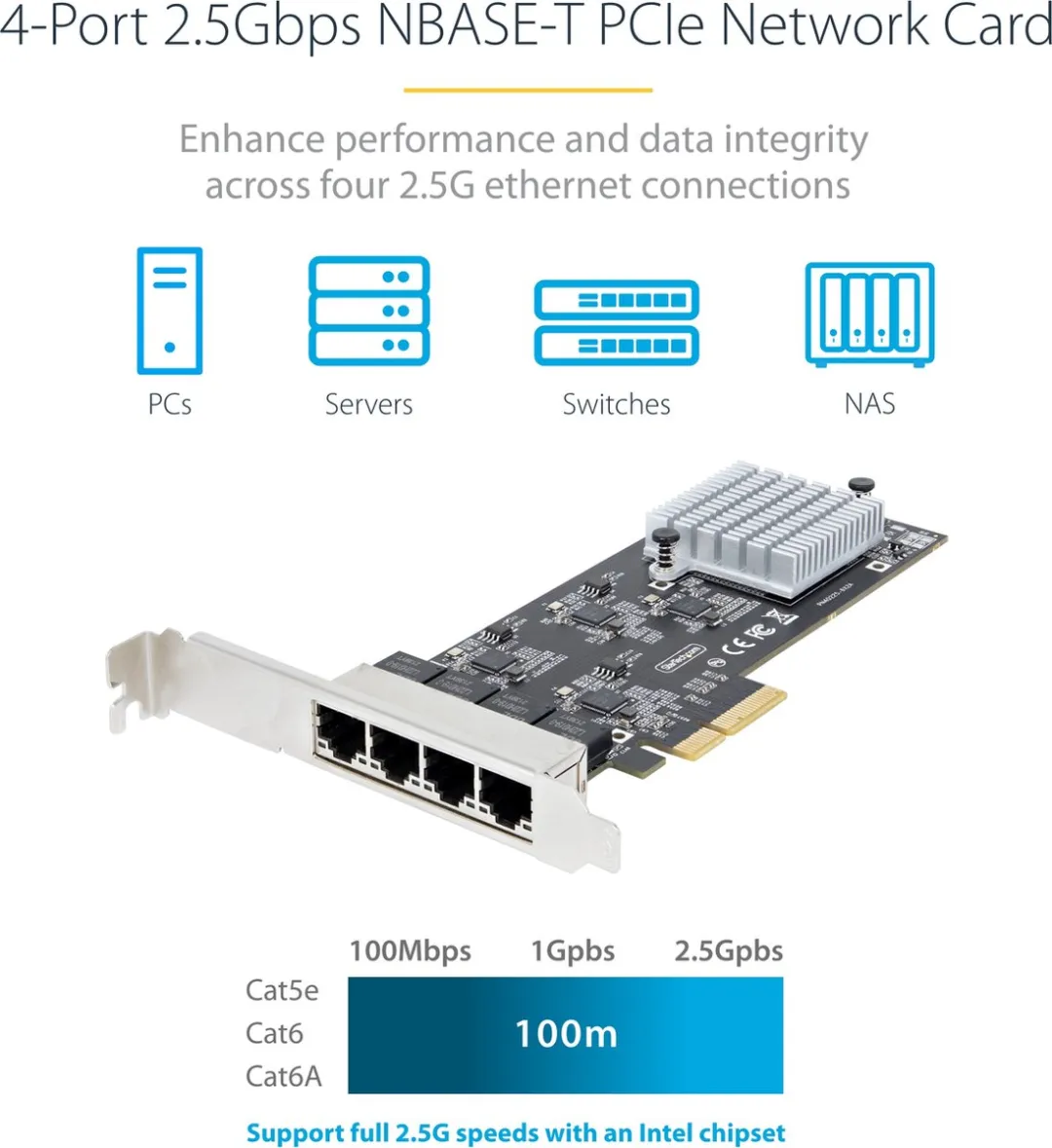 Startech PR42GI-NETWORK-CARD Netwerkkaart 2500 Mbit/s - 4 Poorten - Zwart