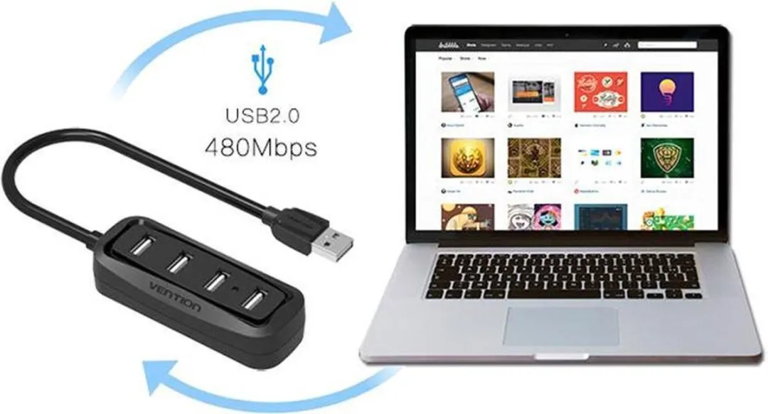 Vention VAS-J43-B015 USB 2.0 Hub 4 Poorten - Zwart