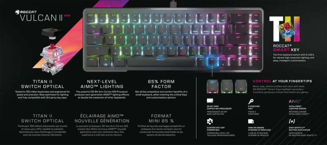 Roccat Vulcan II Mini ROCA20.BX.GAKE Bedraad Gaming Toetsenbord - US Layout - Zwart