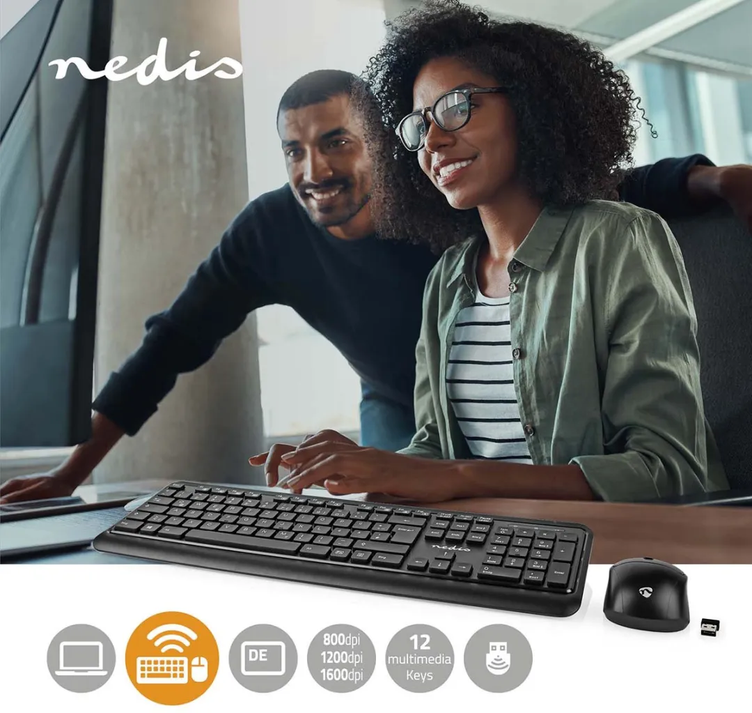 Nedis KBMCW100BKDE Draadloos Toetsenbord & Muis - Zwart - afbeelding 6 van 6