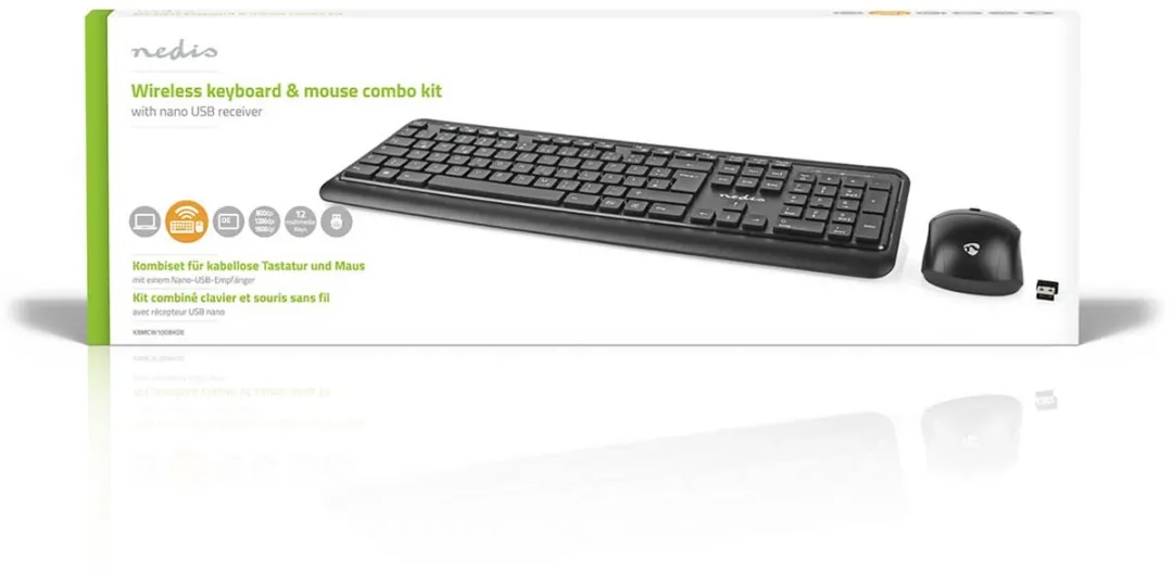 Nedis Toetsenbord en Muis – Draadloos – Instelbare DPI – Qwertz – Zwart