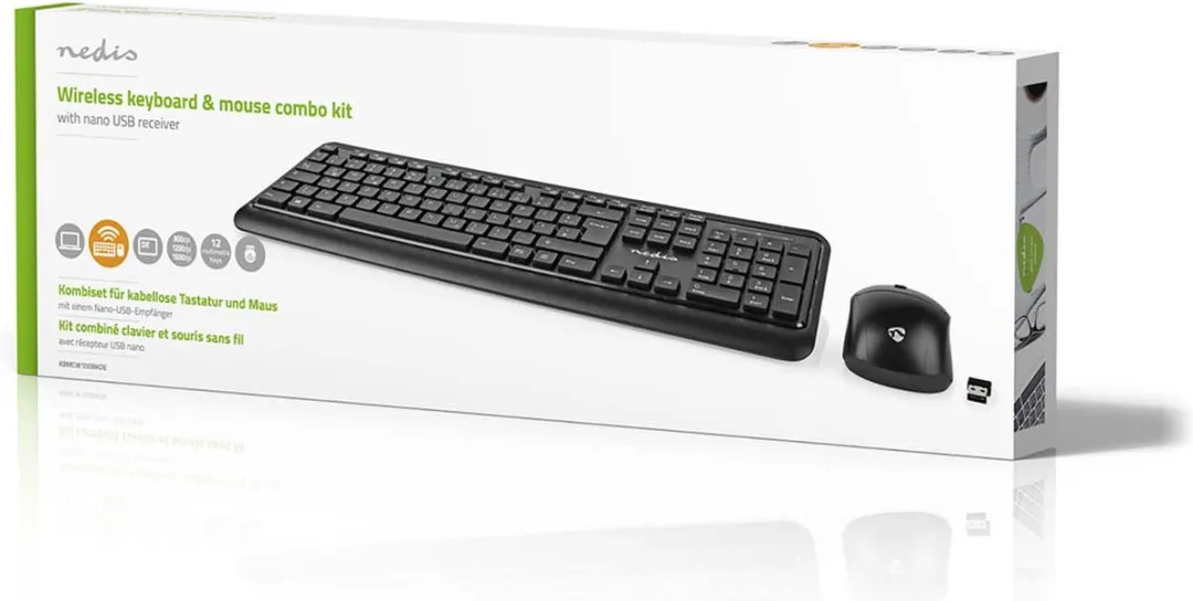 Nedis Toetsenbord en Muis – Draadloos – Instelbare DPI – Qwertz – Zwart