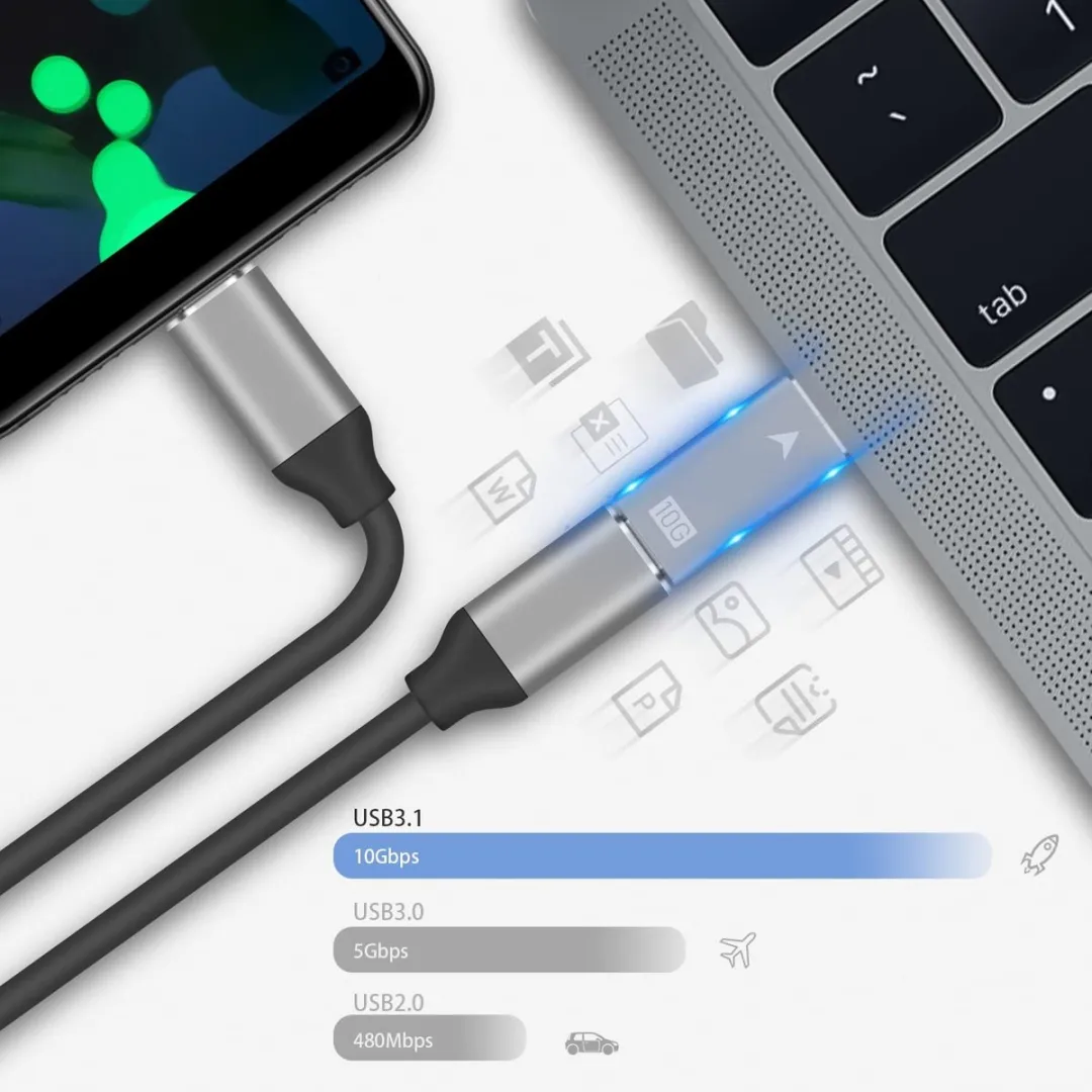 NÖRDIC C-OTG22 USB-C naar USB-A Adapter 10Gbps - Zilver