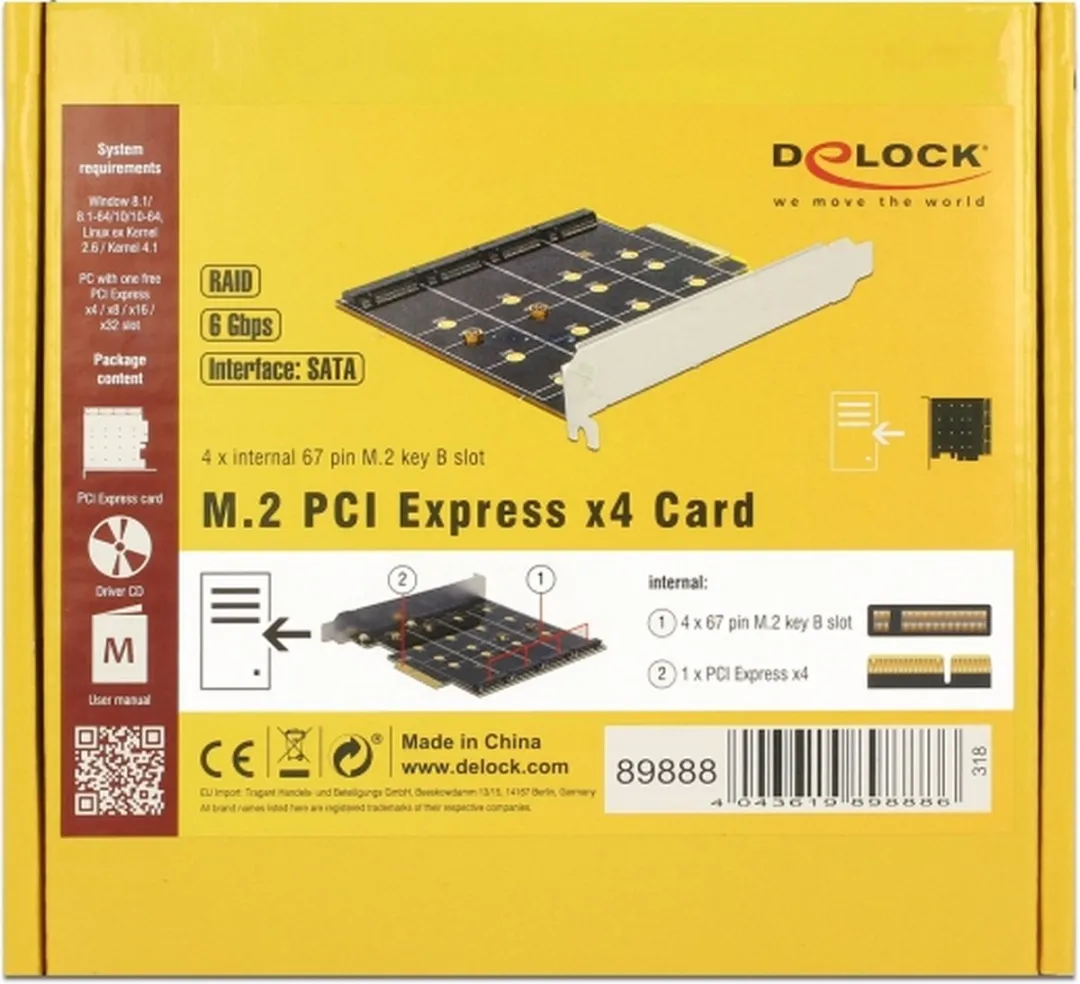 Delock 89888 PCIe Kaart 4x M.2 Key B Intern SATA