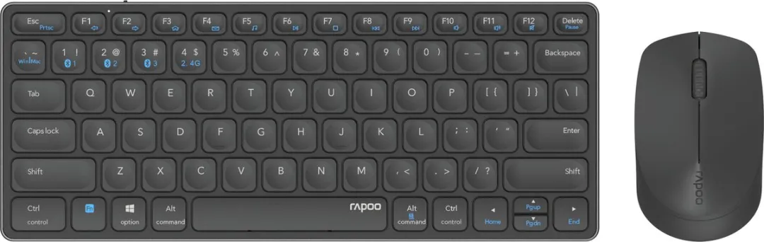 Rapoo Blade 9600M Toetsenbord en Muis-set - Draadloos - Compact - QWERTY - Ultradun design - Multi-mode - Bluetooth 3.0/4.0, 2,4 GHz - Donker Grijs