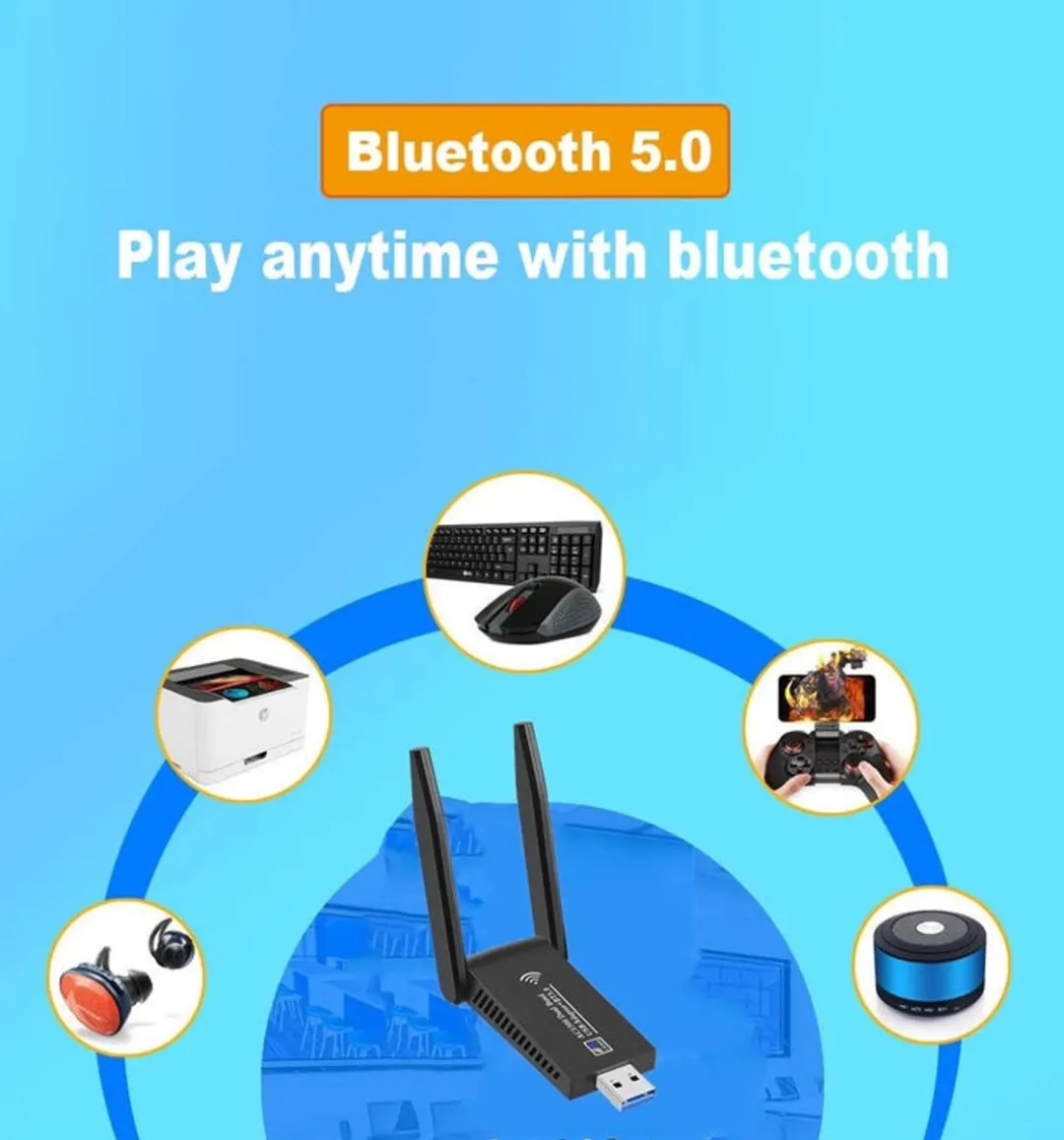NÖRDIC BTWF-102 USB Adapter Bluetooth 5.0 WiFi 6 - Zwart - afbeelding 6 van 6