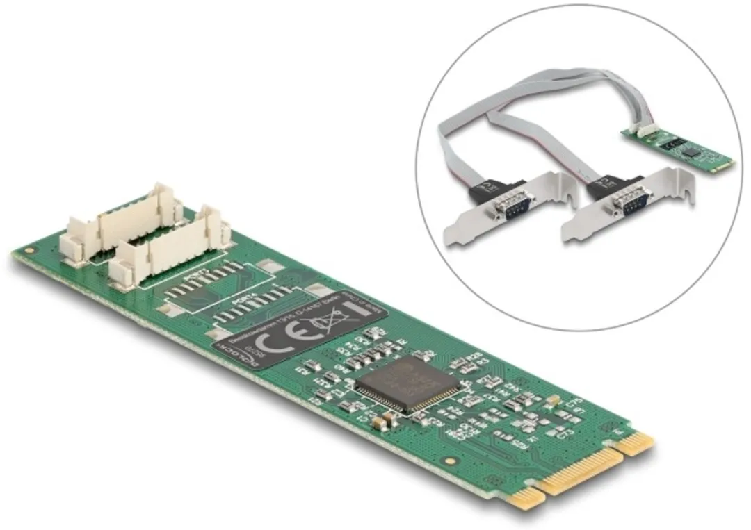 Delock M.2 naar 2x RS-232 DB9 Kaart - Zwart