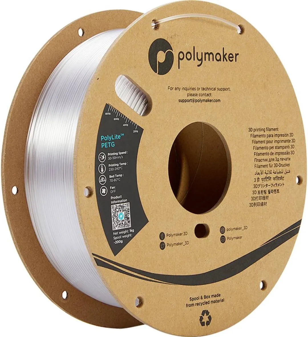 Polymaker PolyLite PETG Filament 1.75mm - 1000g Transparant