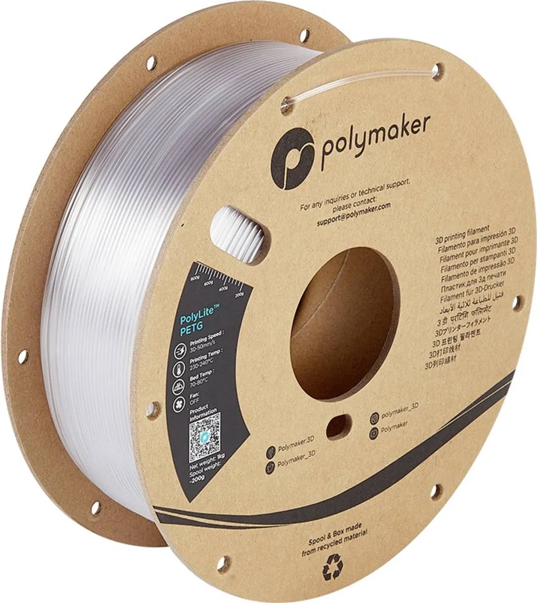 Polymaker PolyLite PETG Filament 1.75mm - 1000g Transparant