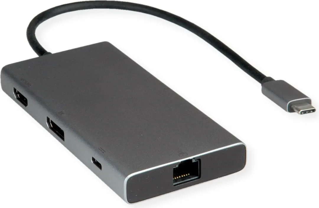 Value USB Type-C Docking Station 4K60 - HDMI+DP - 3x USB 3.2 - PD - RJ45 - Zwart/Grijs