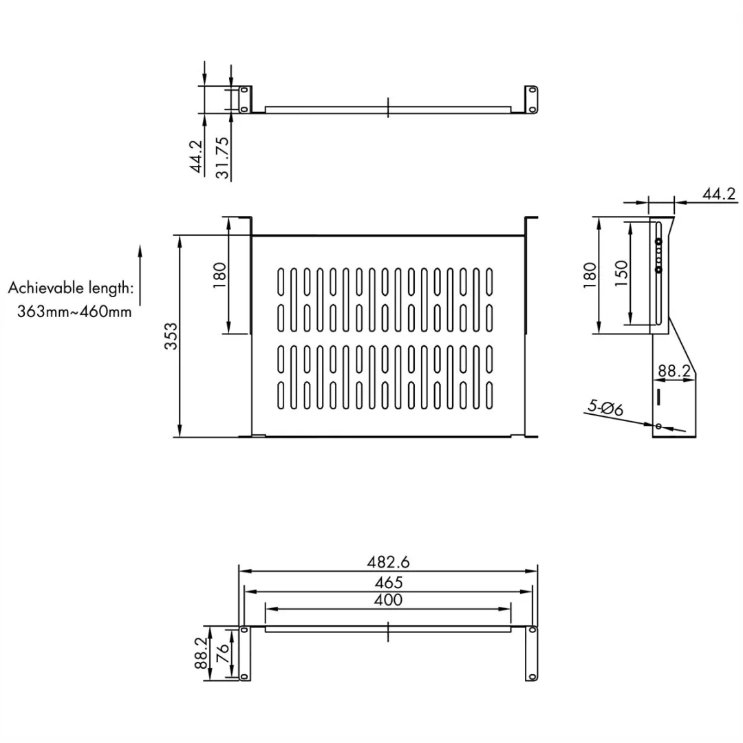 Value 19" Legplank 2 HE - 350mm - 25kg - U-vorm - Zwart - afbeelding 2 van 3