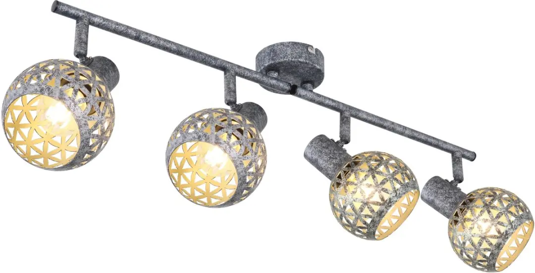 Plafondlamp grijs Spotlight strip 4 spots Plafondlamp, draaibaar, lichteffect, m