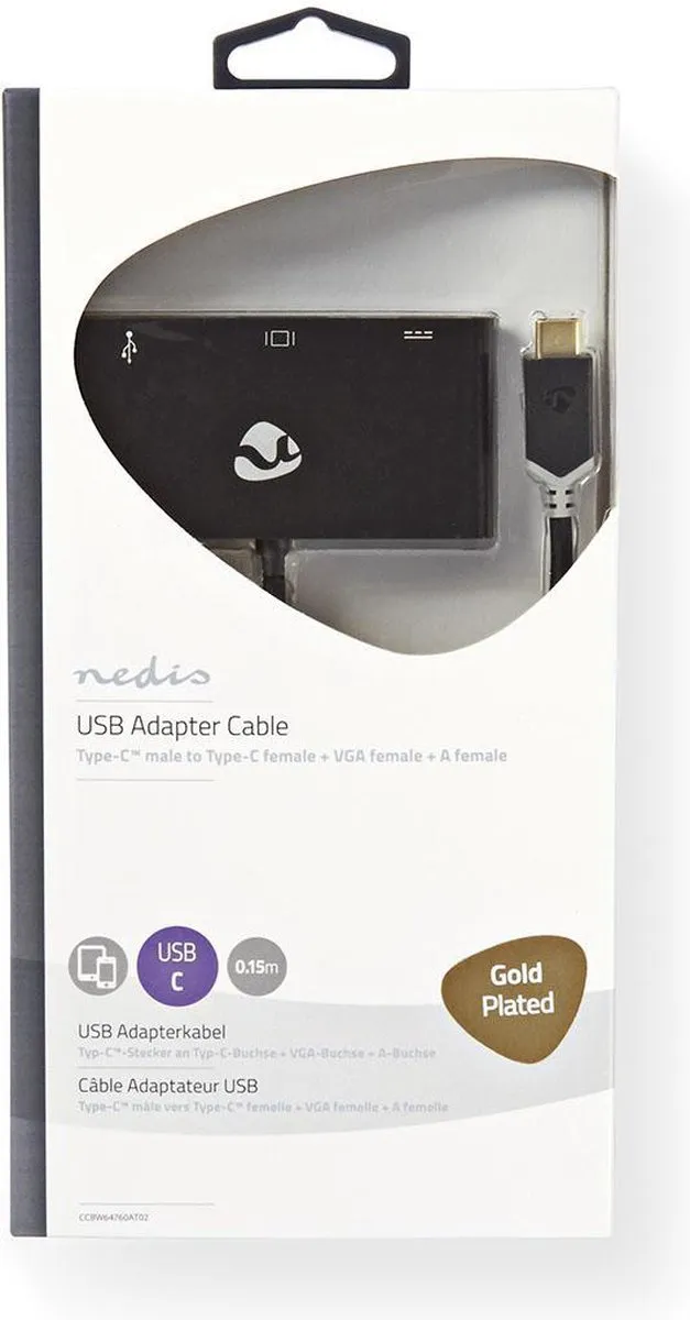 Nedis CCBW64760AT02 USB Multi-Port Adapter - 3 Poorten - 0,2m - Antraciet