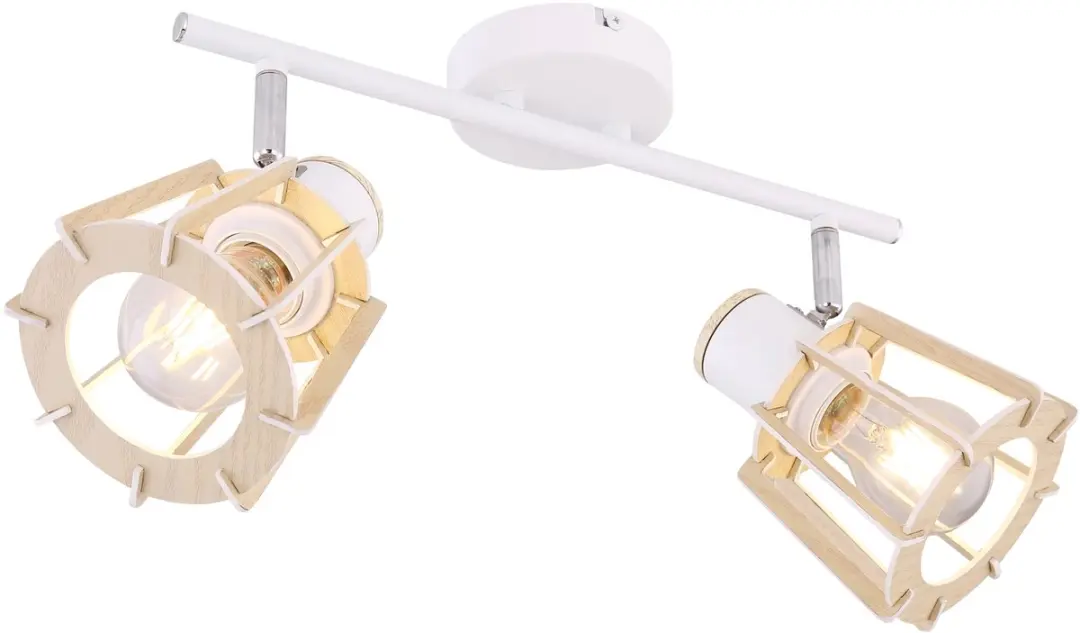 Plafondlamp wit plafondspot hout spots voor plafond, 2 vlammen beweegbare spots,