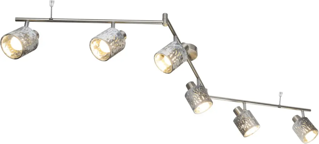 Plafondlamp 6-vlam spot strip zwenkbare woonkamerlamp, metaal fluweel zilver, 6x
