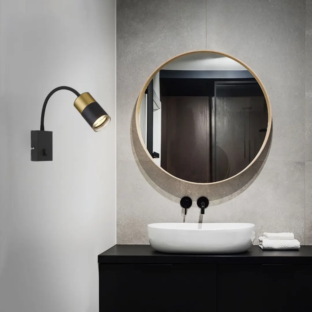 Wandlamp flexibel Slaapkamerlamp Leeslamp zwart koper Wandlamp met schakelaar, 1x GU10, BxH 7 x 43 cm - afbeelding 5 van 6