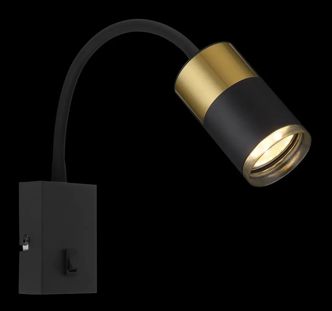 Wandlamp flexibel Slaapkamerlamp Leeslamp zwart koper Wandlamp met schakelaar, 1x GU10, BxH 7 x 43 cm - afbeelding 4 van 6