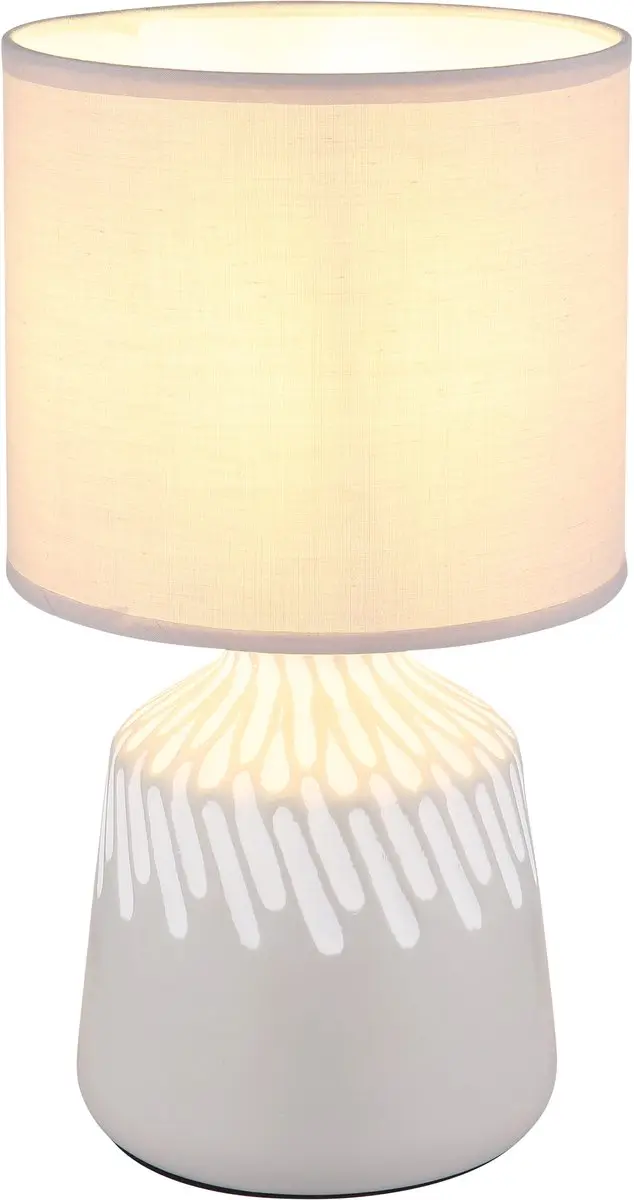 Tafellamp keramiek essenkleurig bedlampje textiel bijzetlampje slaapkamer, 1x E1