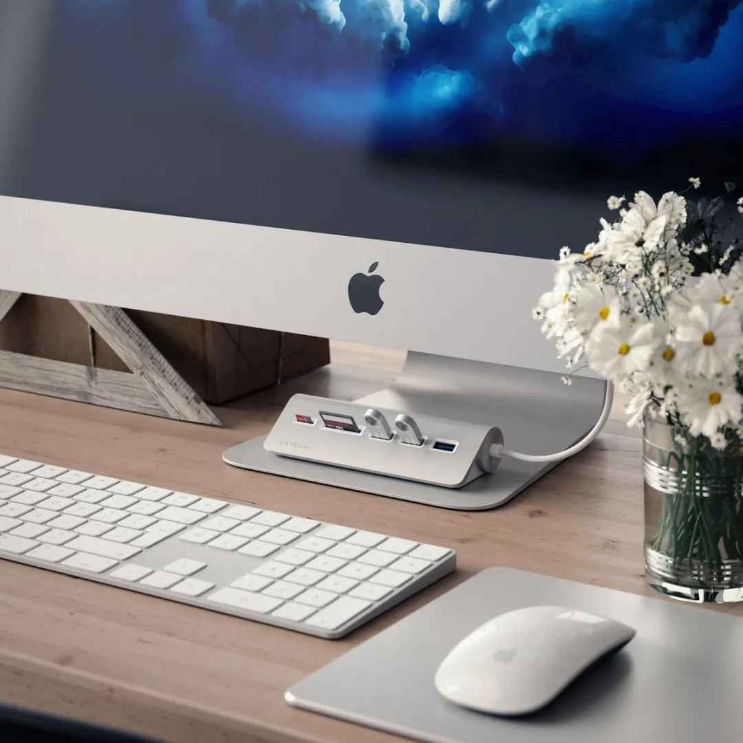 Satechi TYPE-C Aluminum USB Hub & Card Reader ST-TCHCRS - Grijs