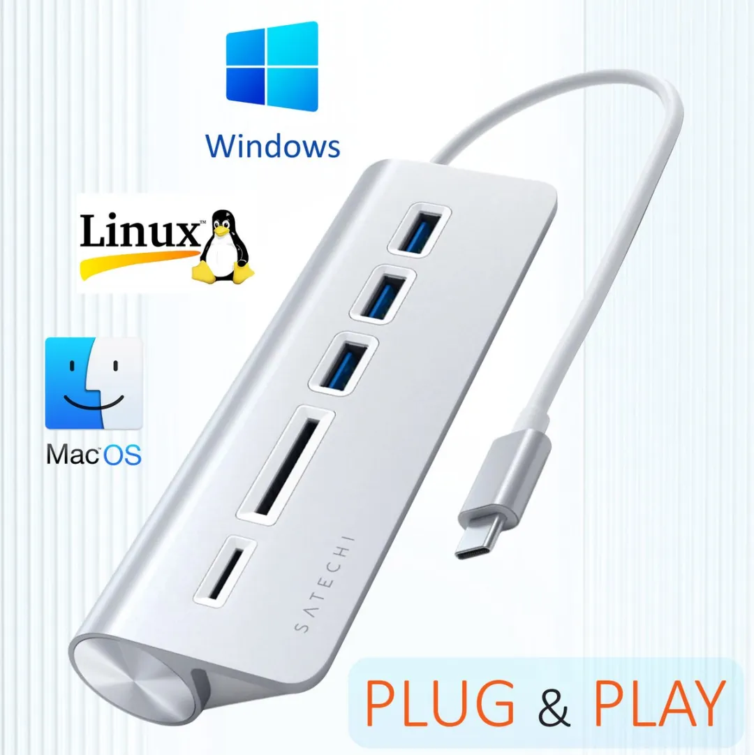 Satechi TYPE-C Aluminum USB Hub & Card Reader ST-TCHCRS - Grijs