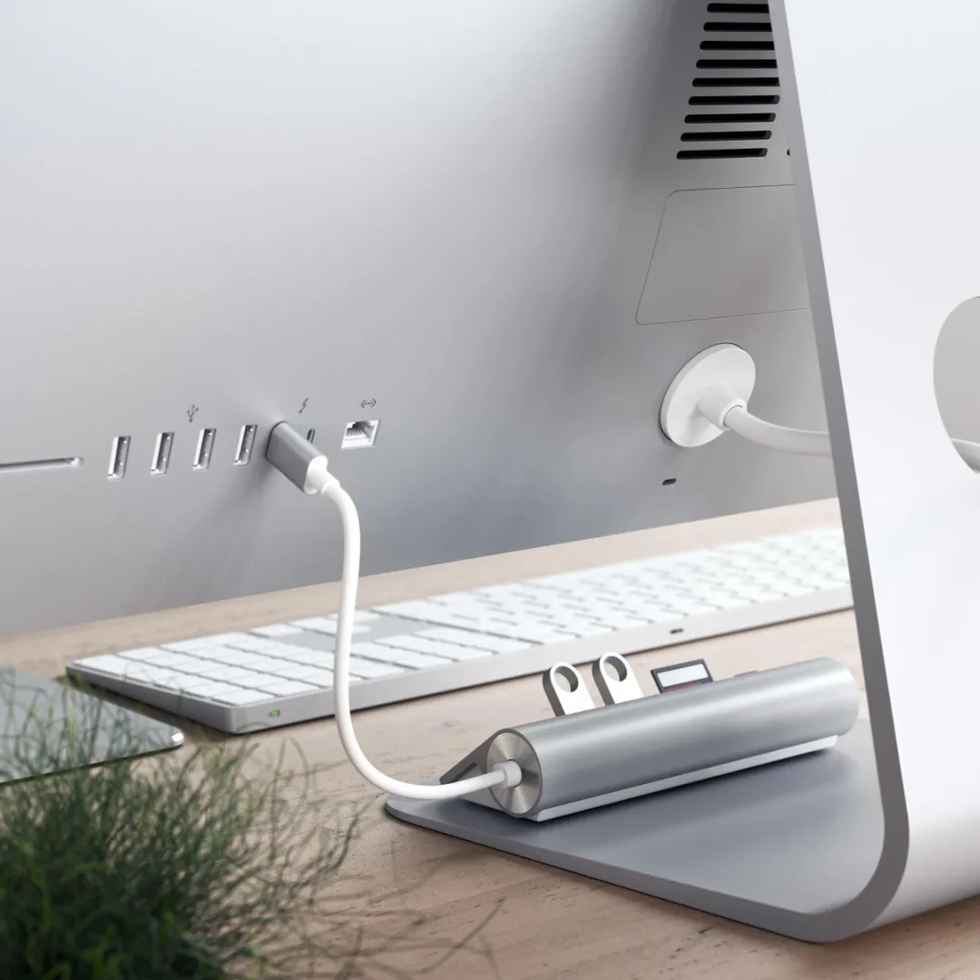 Satechi TYPE-C Aluminum USB Hub & Card Reader ST-TCHCRS - Grijs