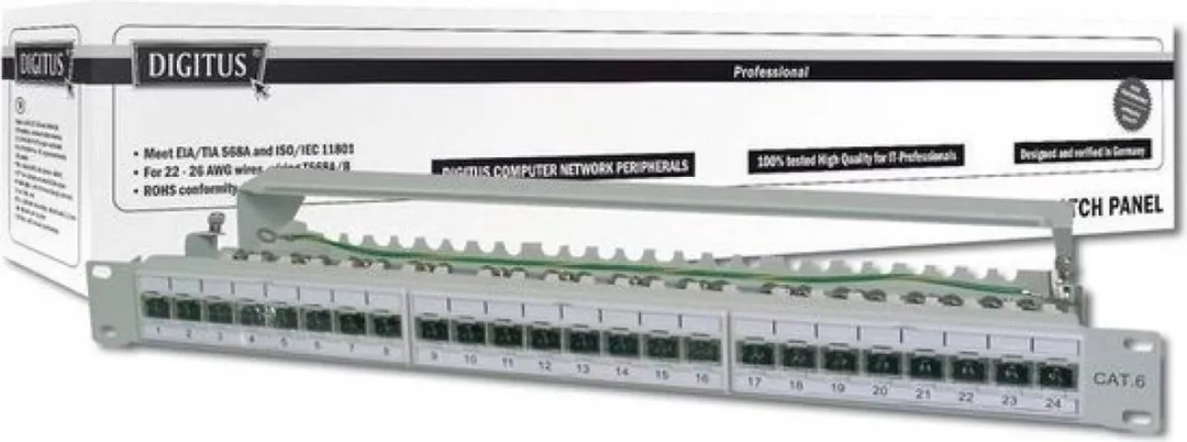 Digitus DN-91624S-EA Netwerkpatchpaneel 24 Poorten CAT 6A - 19" - Grijs-wit