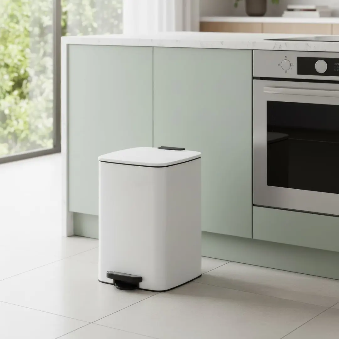 Pedaalafvalbak – Roestvrij staal – Wit – Soft-close en openhoudfunctie, 20 liter - afbeelding 2 van 2