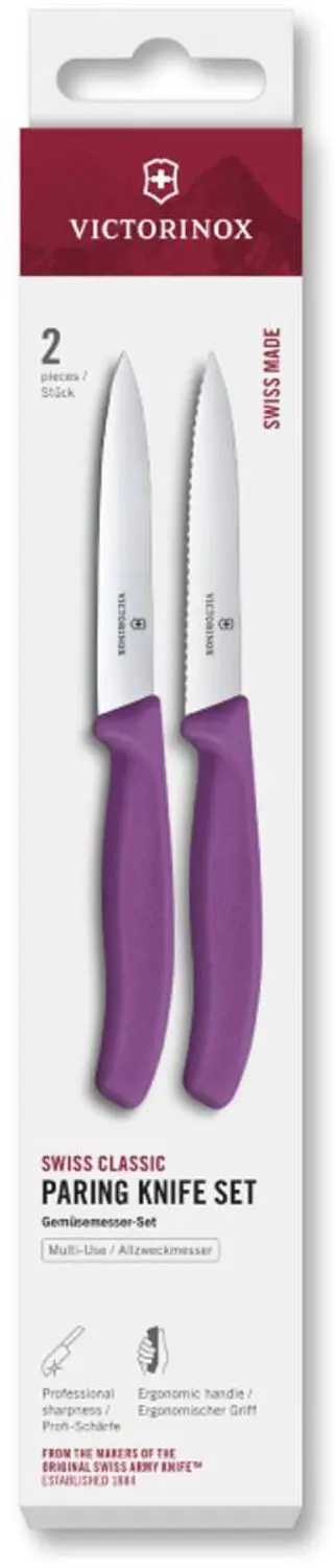 Victorinox schilmesje set keukenmesje 2 stuks paars 10cm roestvrij staal.