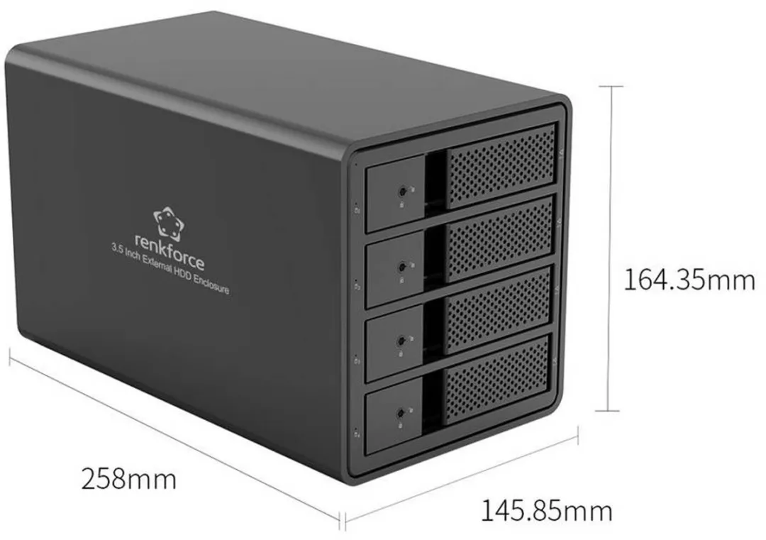 Renkforce RF-6647598 4-Bay 3.5" HDD Behuizing - USB 3.0 - Zwart