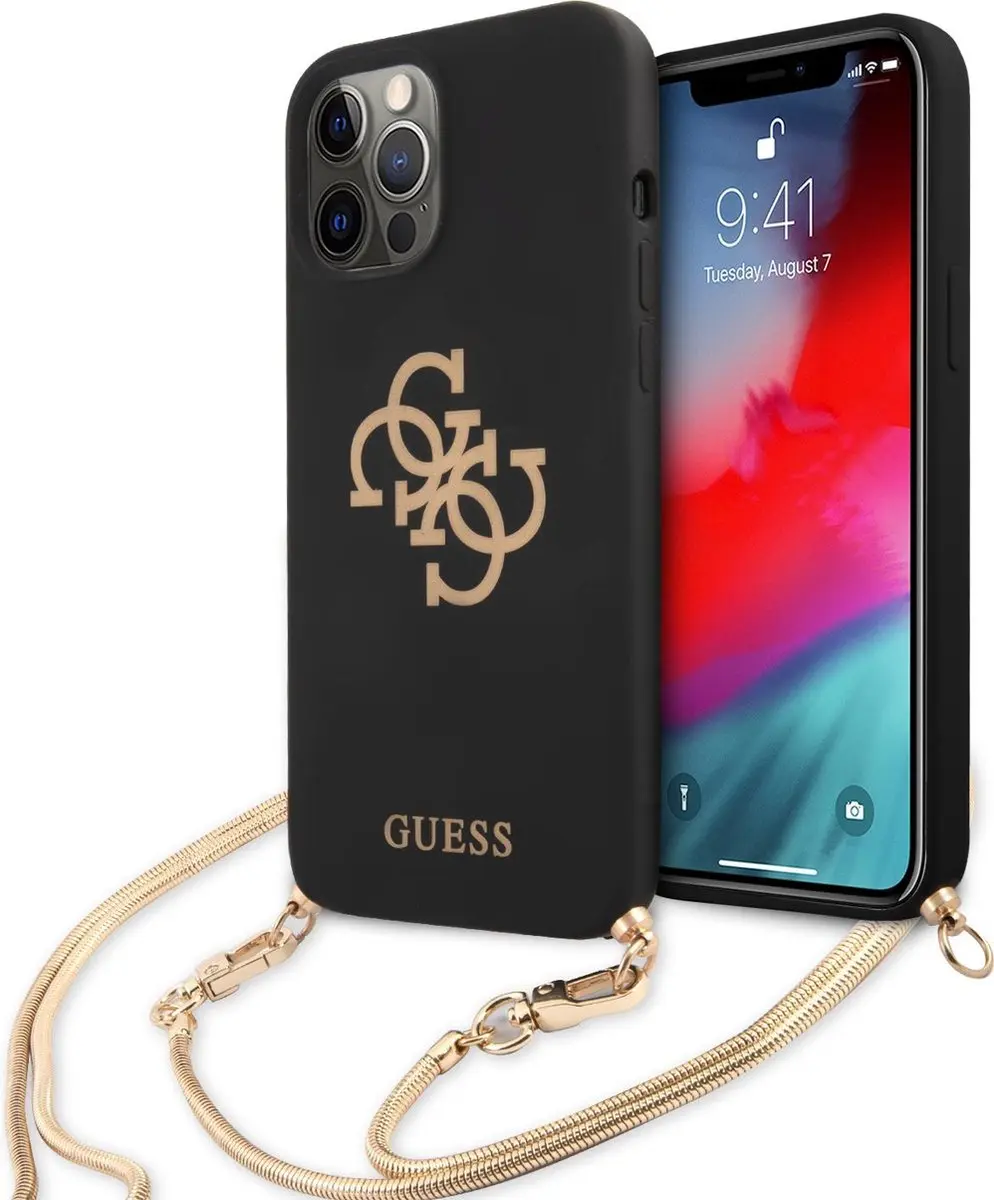 Limited Edition Guess Zwart soft touch silicone hoesje met koord iPhone 12 Pro M