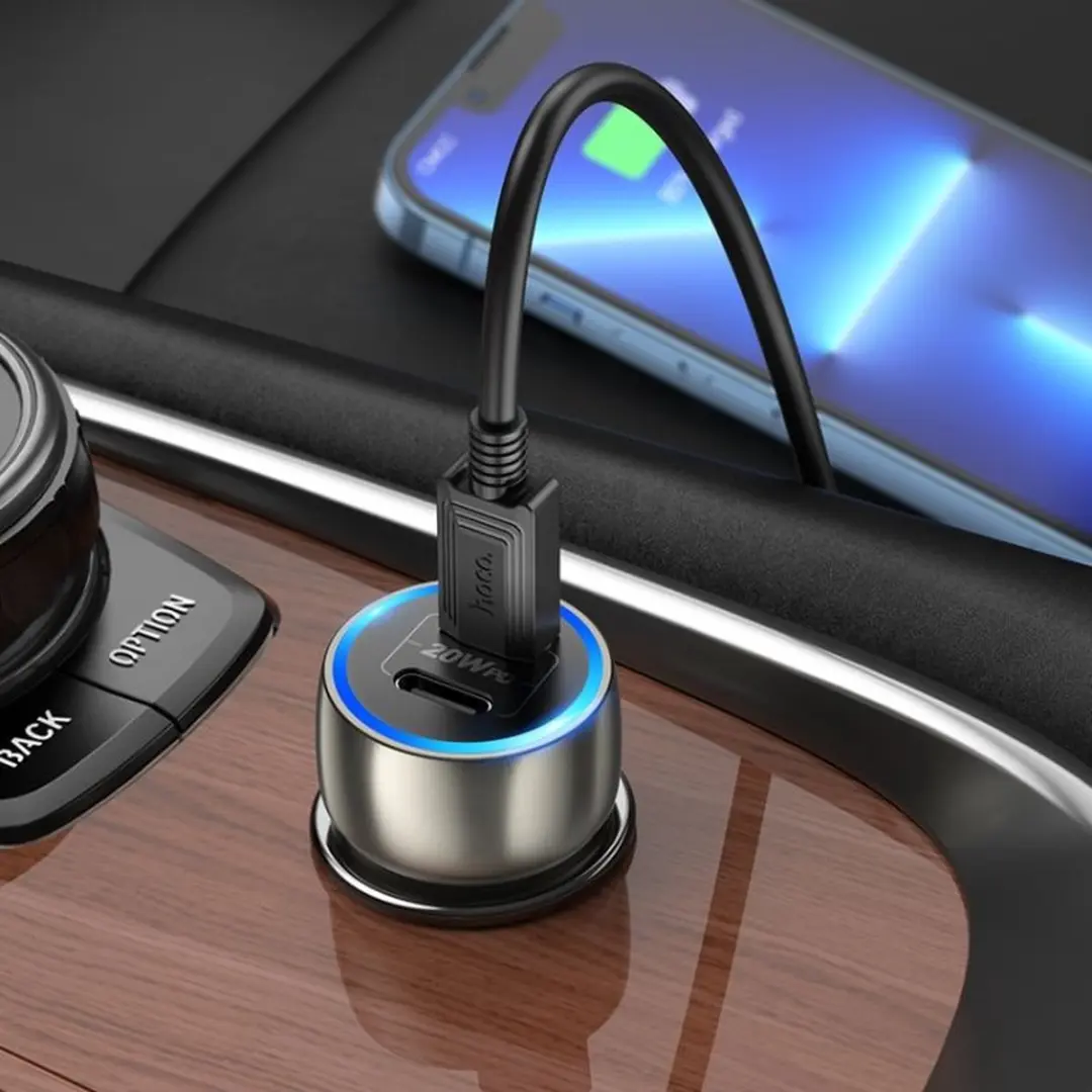 Hoco Z48 Dual USB-C Autolader 40W - Grijs - afbeelding 2 van 2