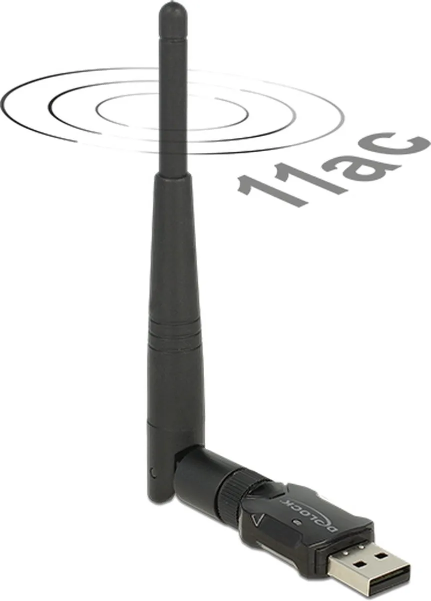 Delock USB-A Wi-Fi Dongle AC600 - Dual Band - Zwart