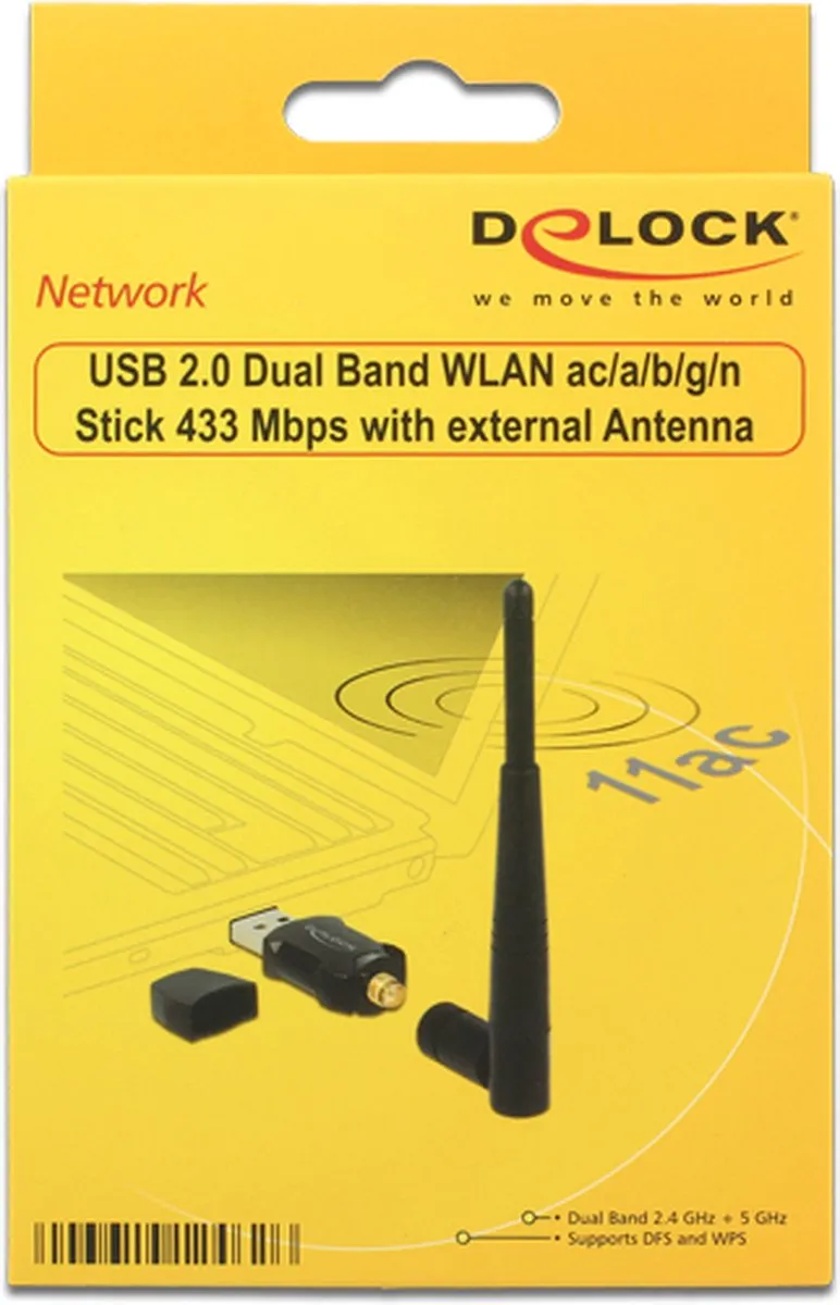 Delock USB-A Wi-Fi Dongle AC600 - Dual Band - Zwart