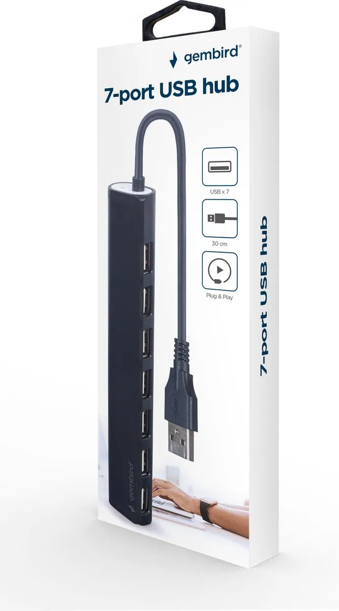 Gembird UHB-U2P7-04 USB Hub - 7 Poorten Zwart - afbeelding 2 van 6