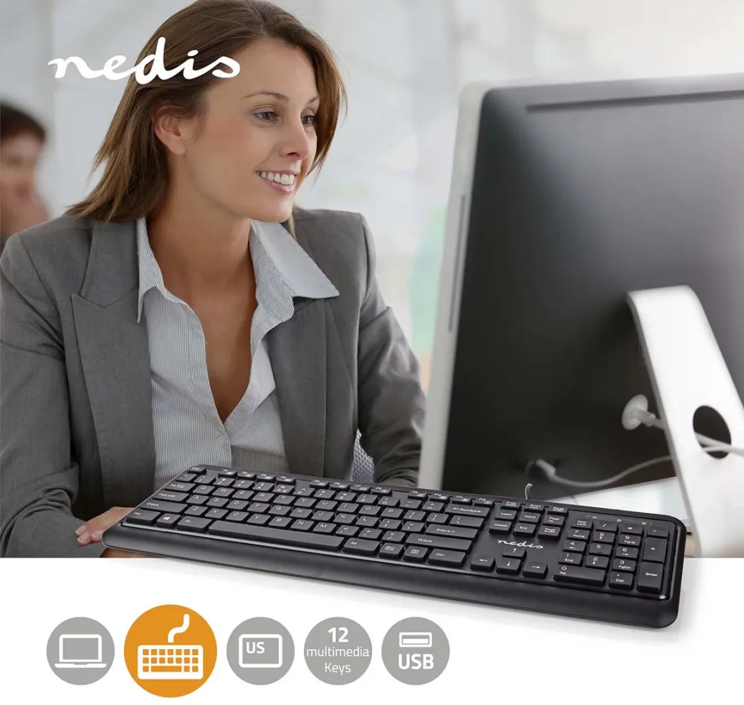 Nedis KBMU200BKUS Bedraad Toetsenbord - Zwart